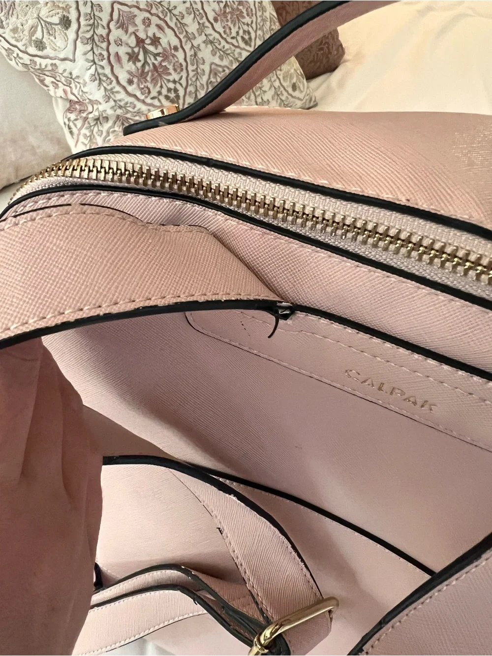 Calpak Pale Pink Structured Backpack with Braided Trim